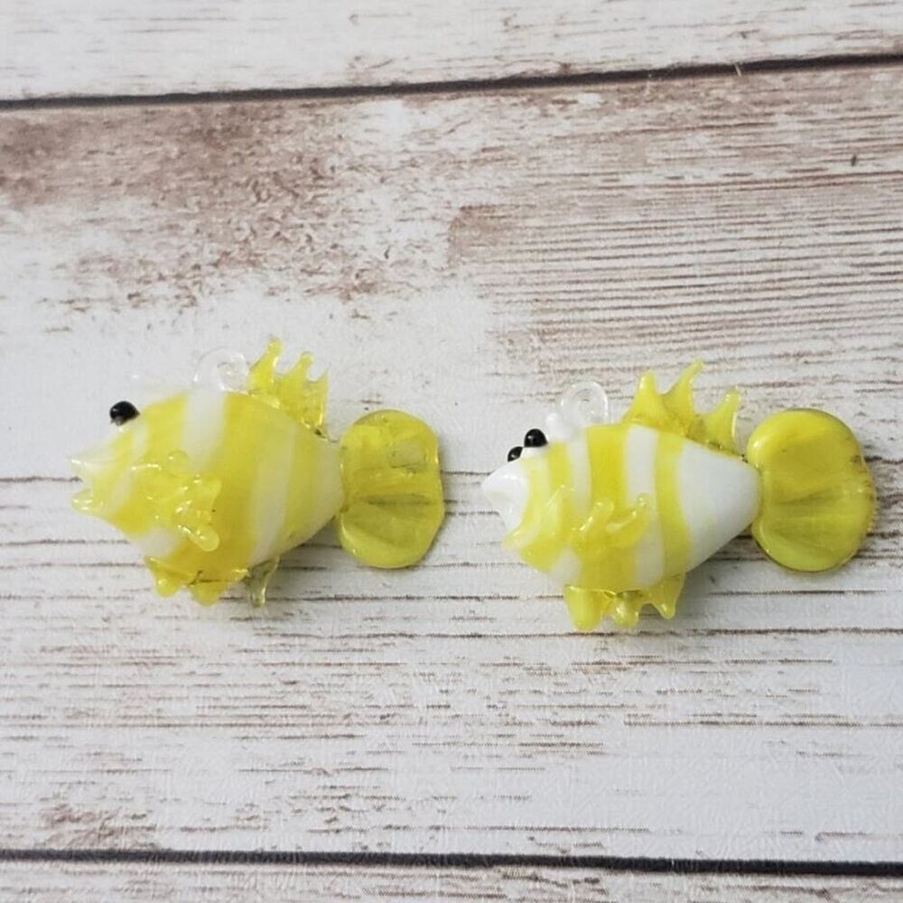 Handmade Set of 2 Glass Yellow Fish - New